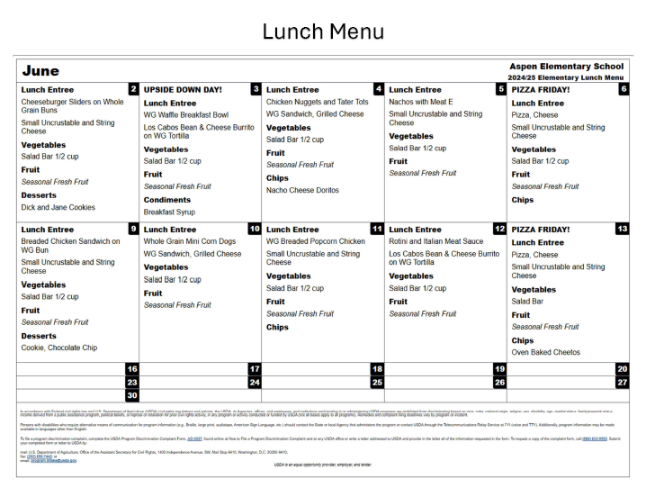 June Lunch Menu